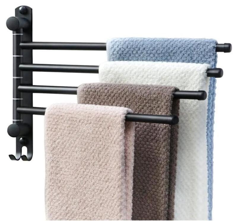 Black Wall Mounted Towel Rack SUS304 Stainless Steel Towel Bar, Swivel Towel Haolder,Space Saving Towel Racks for Bathroom