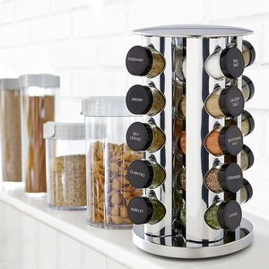 Silver Stainless Steel Revolving 20-Jar Countertop Rack Tower Organizer with Free Spice Refills