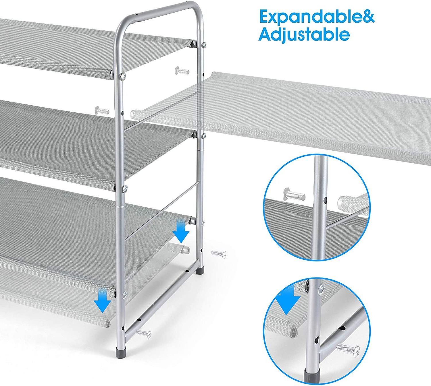 Space Saver 3 Tier White Modern Shoe Rack Expandable and Adjustable Fabric Shoe Shelf Storage Organizer for Home