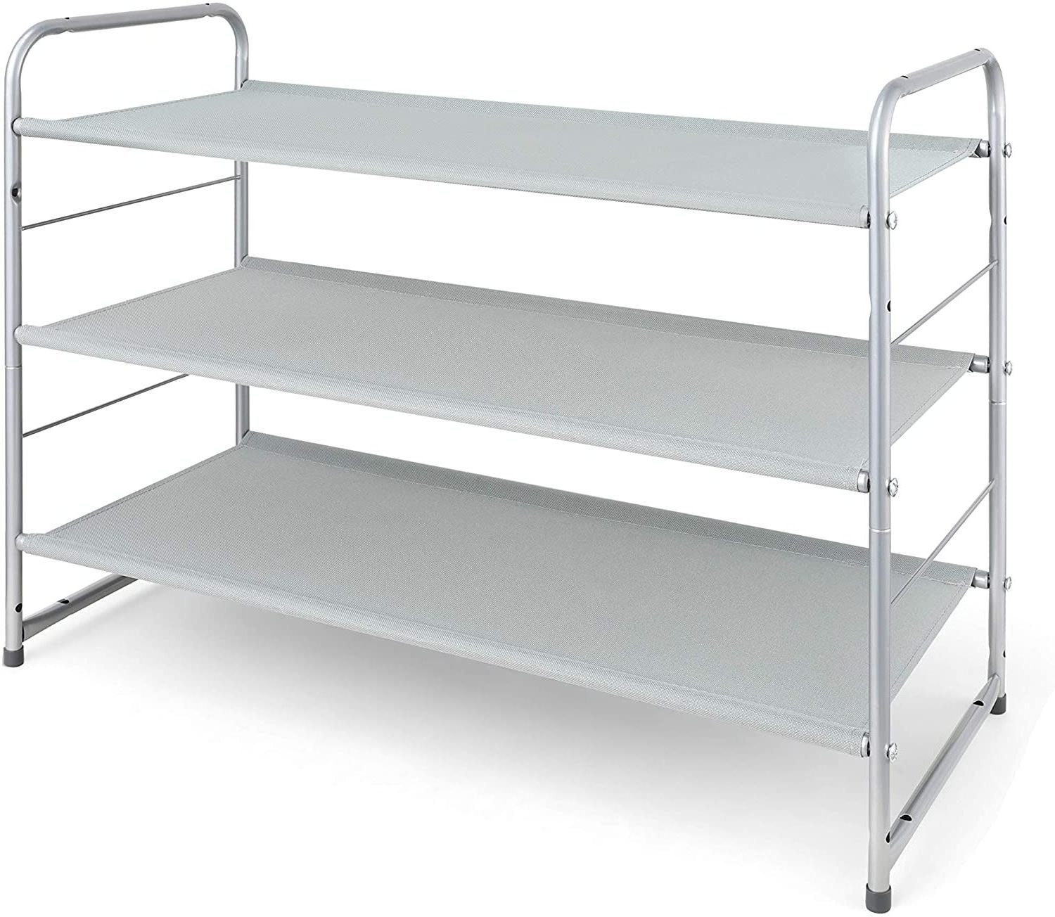 Space Saver 3 Tier White Modern Shoe Rack Expandable and Adjustable Fabric Shoe Shelf Storage Organizer for Home