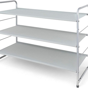 Space Saver 3 Tier White Modern Shoe Rack Expandable and Adjustable Fabric Shoe Shelf Storage Organizer for Home