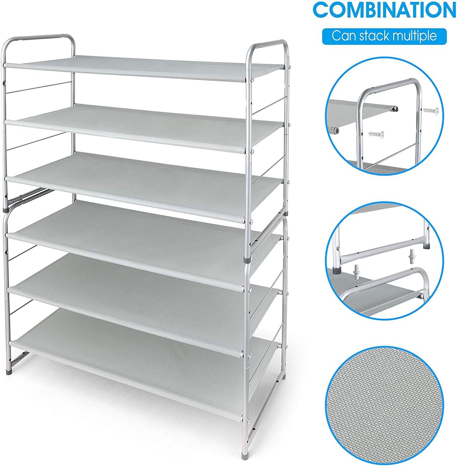 Space Saver 3 Tier White Modern Shoe Rack Expandable and Adjustable Fabric Shoe Shelf Storage Organizer for Home