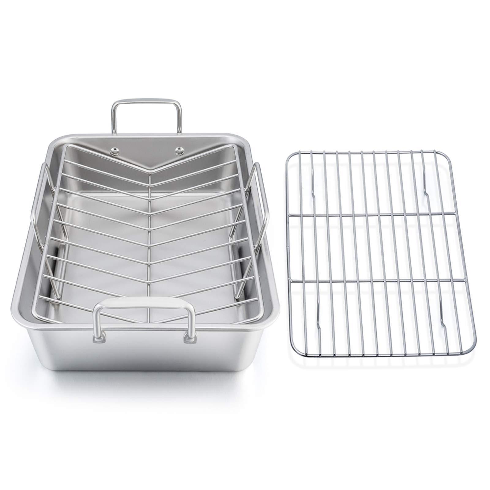 Hot Selling 15.2 Inch Stainless steel Turkey Roasting Pan, Roaster with Rack Include Deep Lasagna Pan