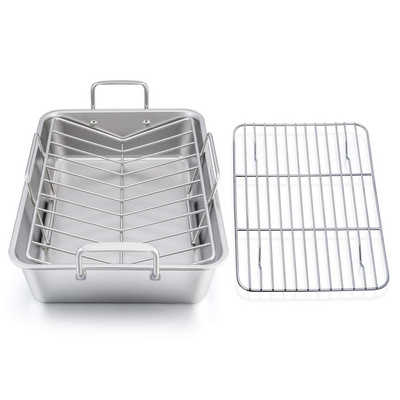 Hot Selling 15.2 Inch Stainless steel Turkey Roasting Pan, Roaster with Rack Include Deep Lasagna Pan