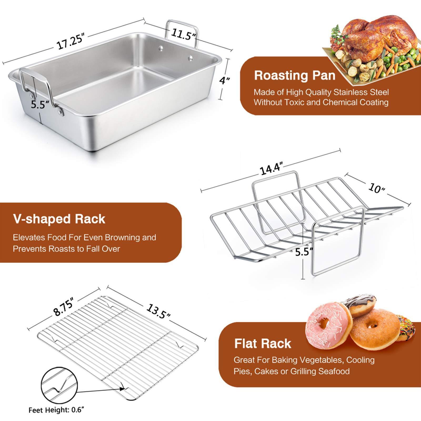 Hot Selling 15.2 Inch Stainless steel Turkey Roasting Pan, Roaster with Rack Include Deep Lasagna Pan