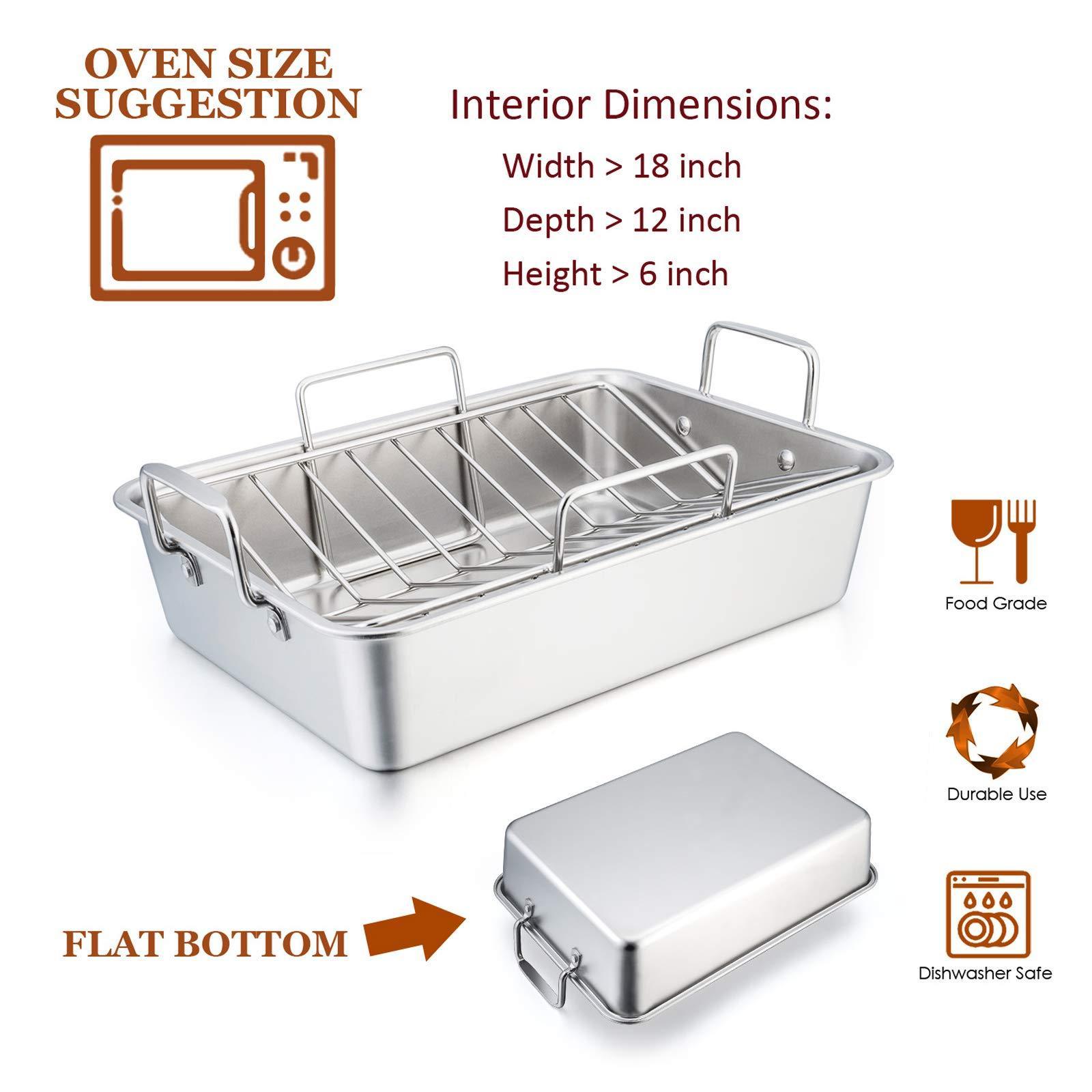 Hot Selling 15.2 Inch Stainless steel Turkey Roasting Pan, Roaster with Rack Include Deep Lasagna Pan