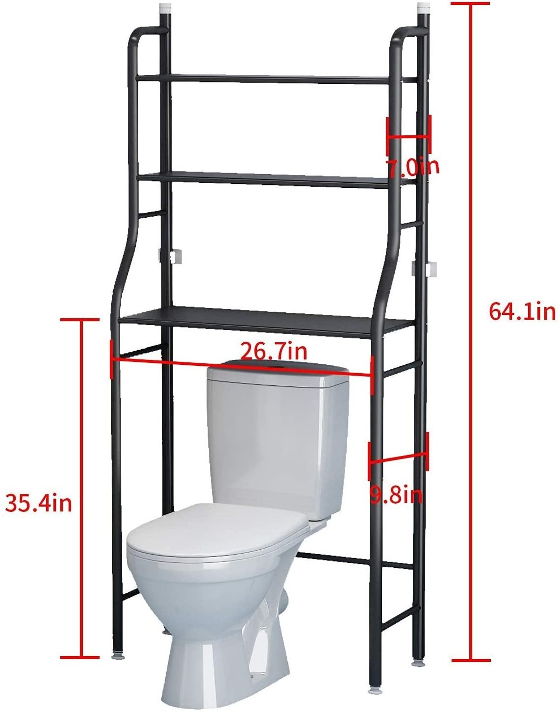 Bathroom Black Metal Wire Toilet Storage Rack with Hanging Rod