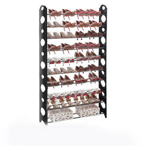 Home Living Room Black Plastic Shoe Rack Storage 10 Layers Stackable Shoes Rack Organizer for Entryways Cabinet