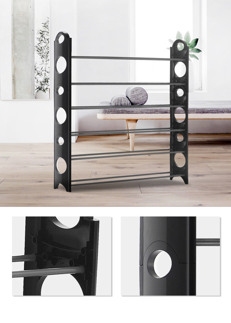 Home Living Room Black Plastic Shoe Rack Storage 10 Layers Stackable Shoes Rack Organizer for Entryways Cabinet