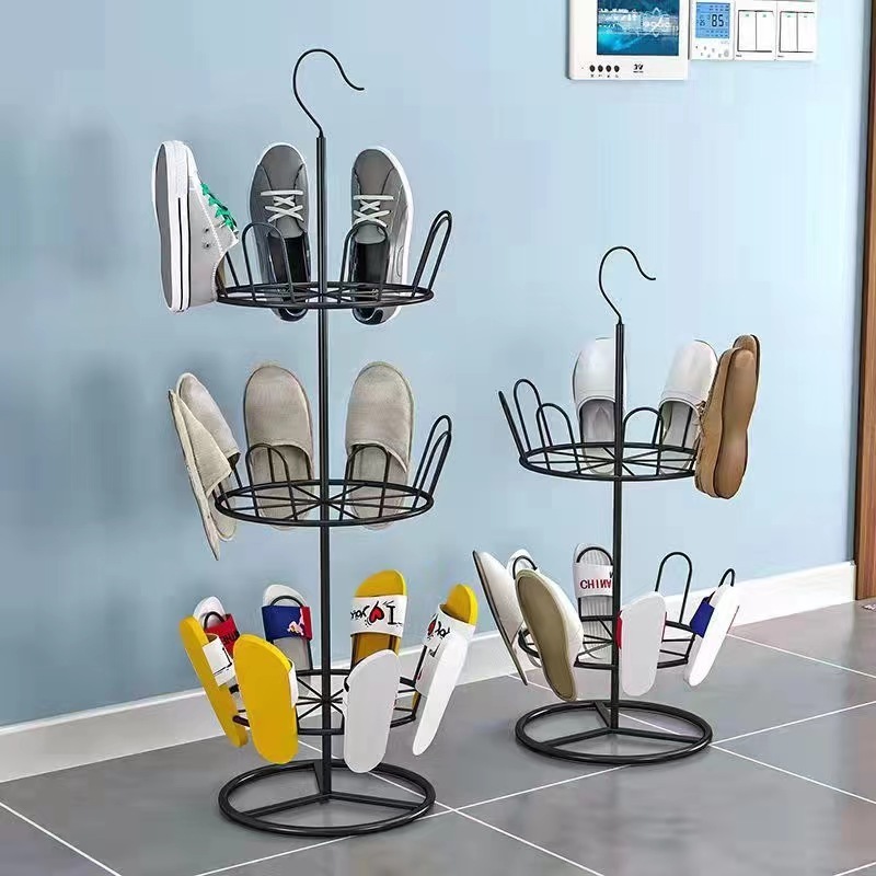 Holds up to 12 Pairs of Shoes Metal Iron Shoe Shelf Three-Tier Adjustable Revolving Shoe Rack For Home