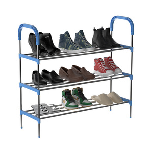 3-Tier Black Metal Stackable Shoe Rack Storage Organizer for Shops Store Home Living Room