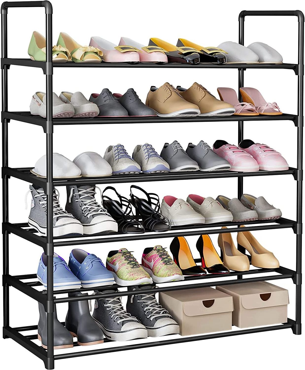 Sturdy and Durable 6 Tiers Black Metal Iron Stackable Shoe Rack for Closet Entryway Hallway Bedroom