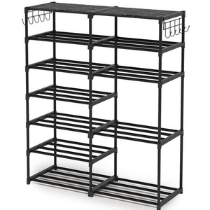 24-30 Pairs Free Standing Metal Closet Shoe Boots Storage Organizer with Side Hooks for Entryway closest