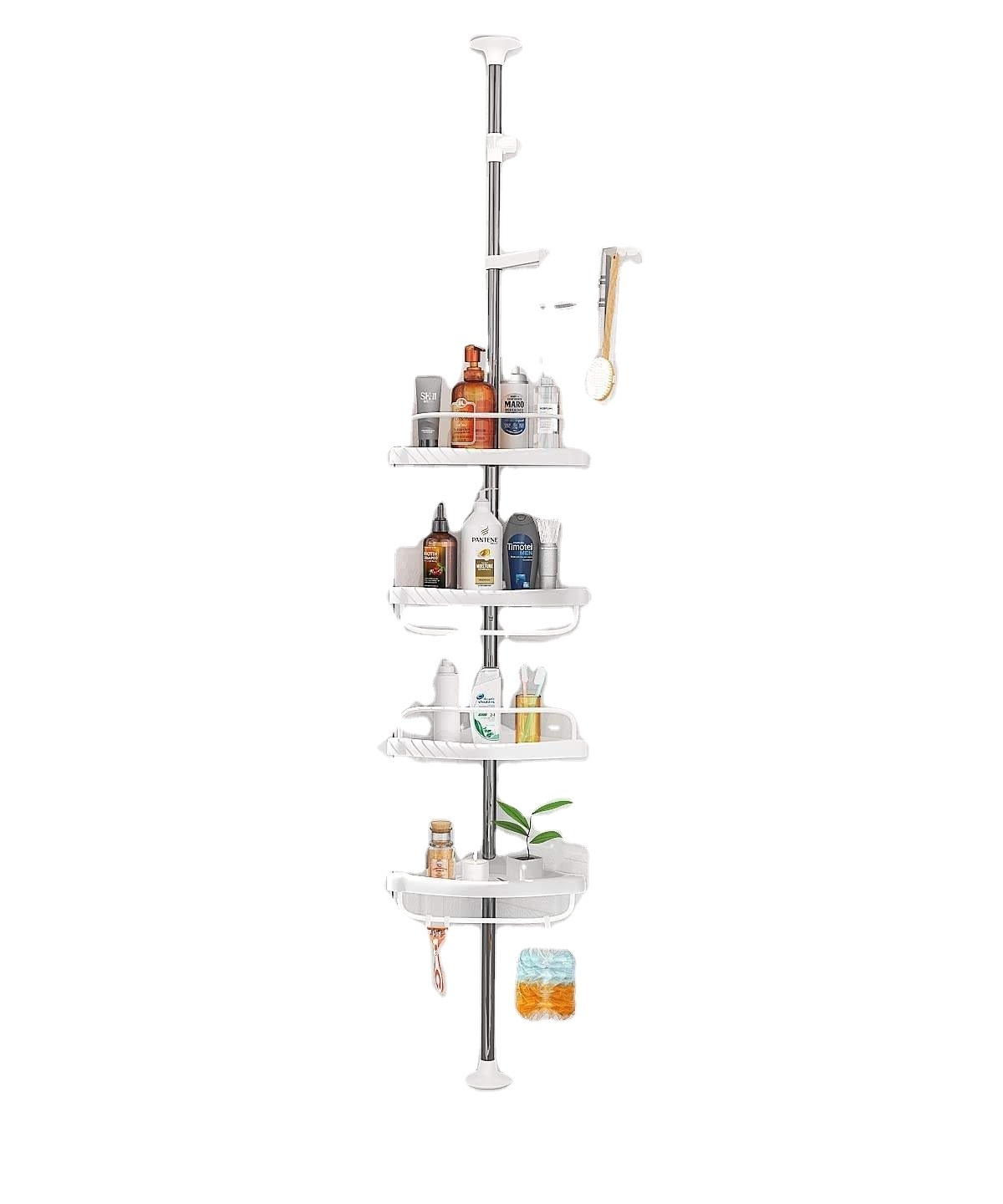 Custom 4 Tier Bathroom Corner Rack Organizer Stainless Steel White Hanging Corner Shower Caddy Shelf