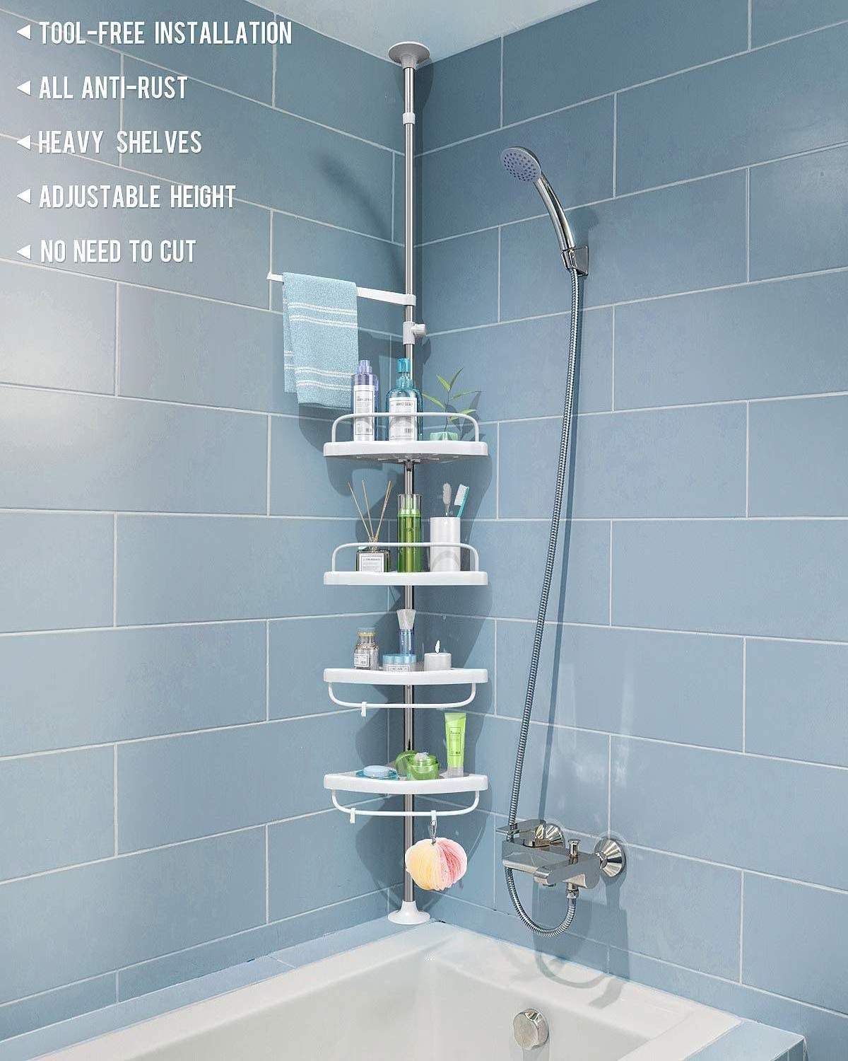 Custom 4 Tier Bathroom Corner Rack Organizer Stainless Steel White Hanging Corner Shower Caddy Shelf