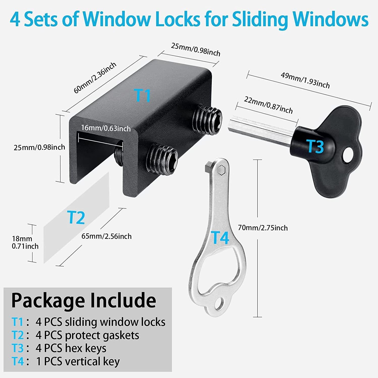 4/6/8 Sets Security Locks Sliding Window Locks With Key for Vertical Horizontal Sliding Windows Doors