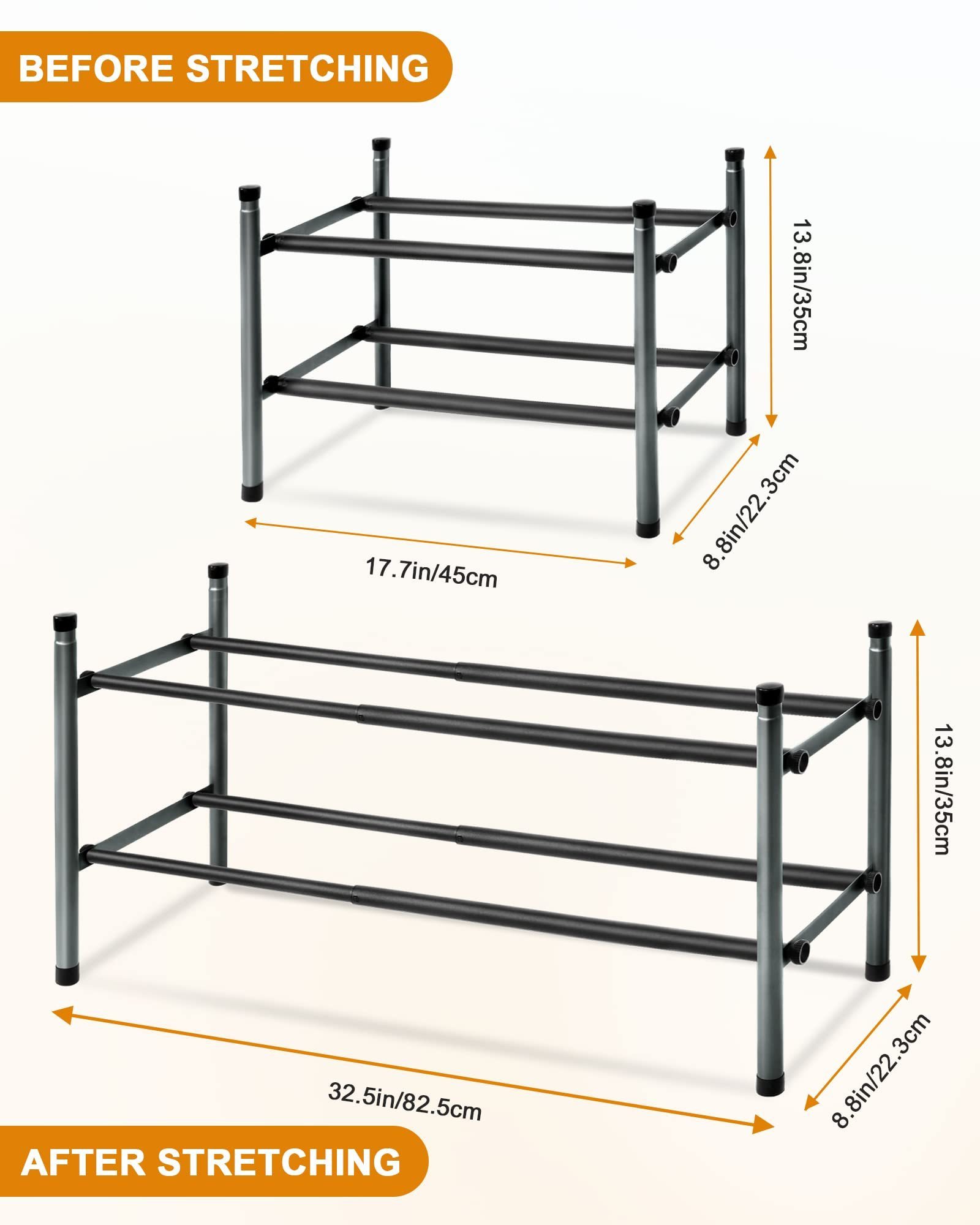 Bedroom Entryway 2-Tier Expandable Adjustable Shoe Rack Stand Organizer Metal Shoe Storage Organizer Shoe Rack