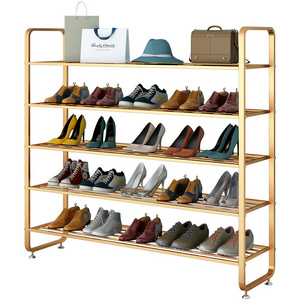 Gold 5-layer home easy-to-install shoe holder porch corridor shoe storage rack metal vertical shoe display rack for shop