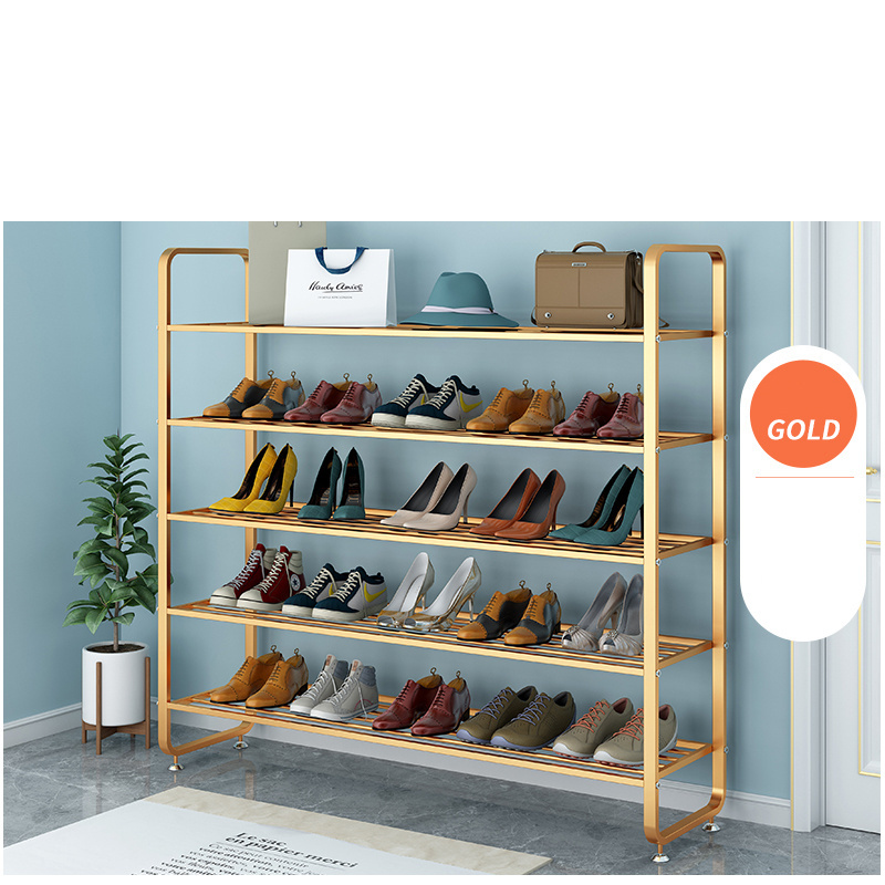 Gold 5-layer home easy-to-install shoe holder porch corridor shoe storage rack metal vertical shoe display rack for shop