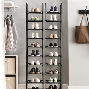 Large Shoe Tower Durable Black Metal Stackable Shoe Rack Cabinet 10 Tiers Tall Narrow Shoe Rack For Entryway