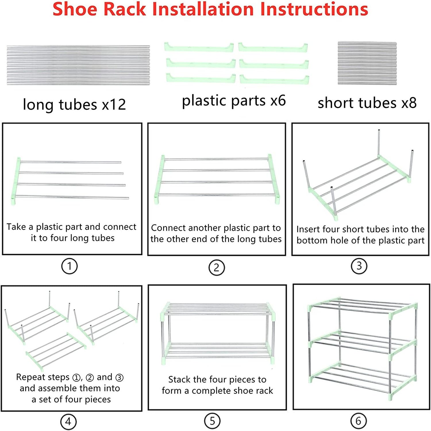 Saving Space Storage and Organization Stackable 3-Tier Green Metal Small Shoe Rack For Entryway Hallway and Closet