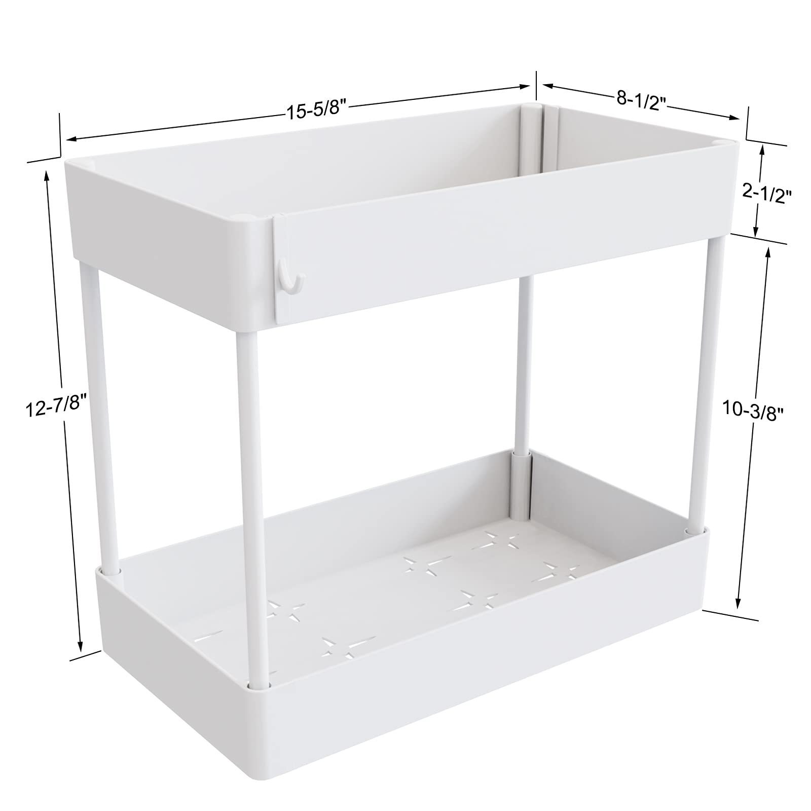 Under Bathroom Sink Storage 2 Tier Organizer Bath Collection Baskets White Under Sink Cabinet Organizer with Hooks