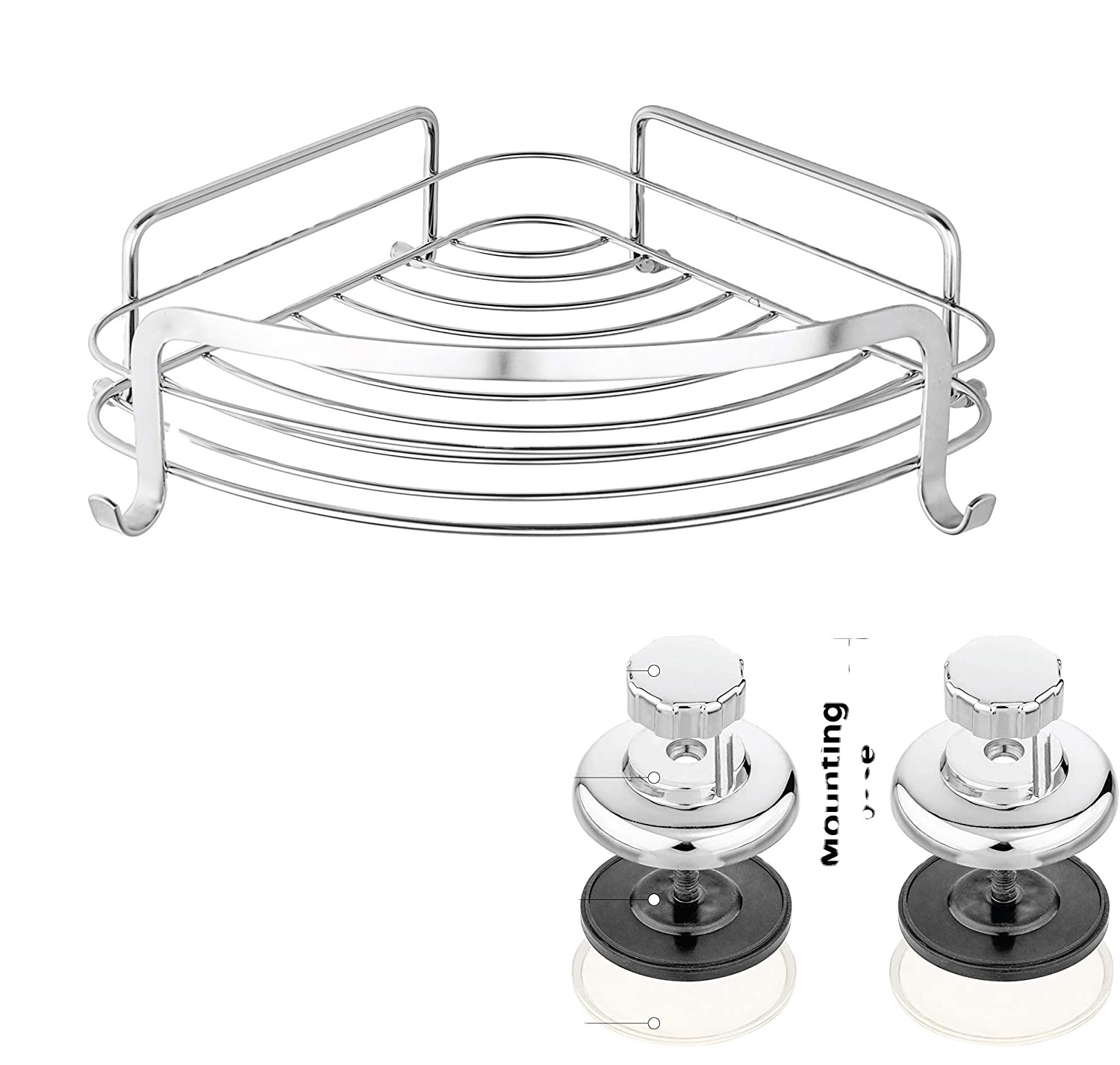 Corner Shower Caddy with Suction Cup Shower Shelf with Hooks  Wall Mounted Shower Basket for Bathroom