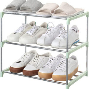 Saving Space Storage and Organization Stackable 3-Tier Green Metal Small Shoe Rack For Entryway Hallway and Closet