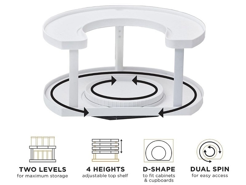 2-Tier Lazy Susan Design Spice Spinner Rack Holds 40 Spice Jars Seasoning Spinning Organizer Spice Shelf