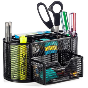 Custom Home Office Supplies Metal Mesh Table Desktop Desk Storage Organizer with Sliding Drawer