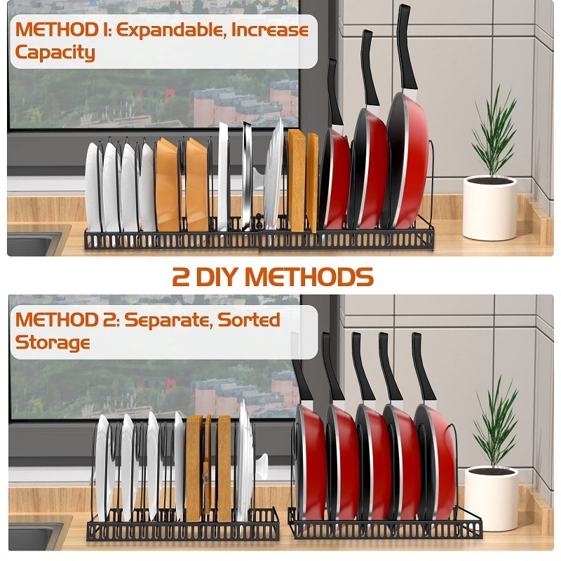 Expandable Pot Rack Adjustable Pot Lid Organizer Holders Pot Rack for Cabinet Kitchen Storage