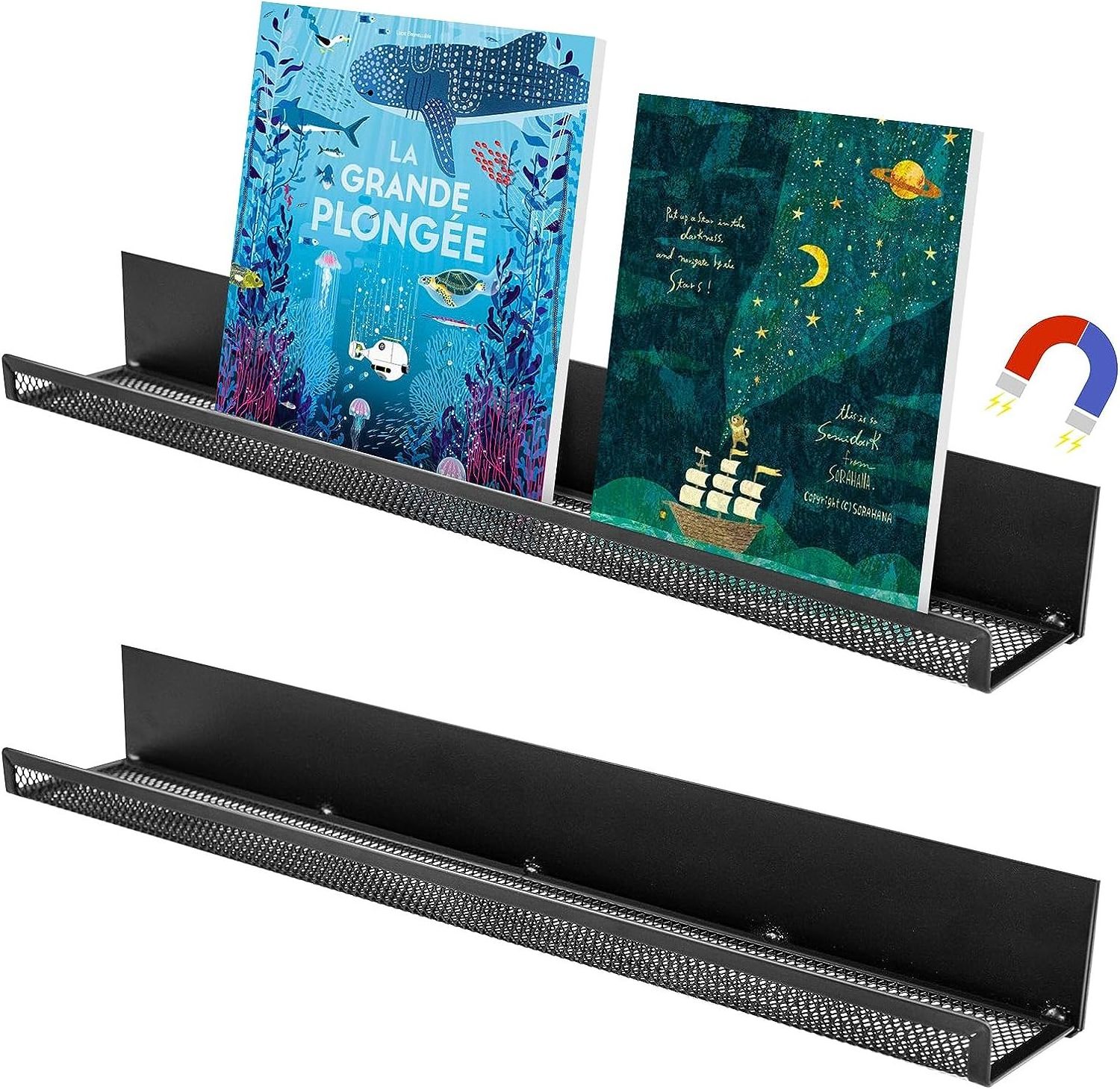 Kid Room Office Teacher Storage 17Inch 2 Pack  Metal Floating  Magnetic Book Shelf for Whiteboard Classroom