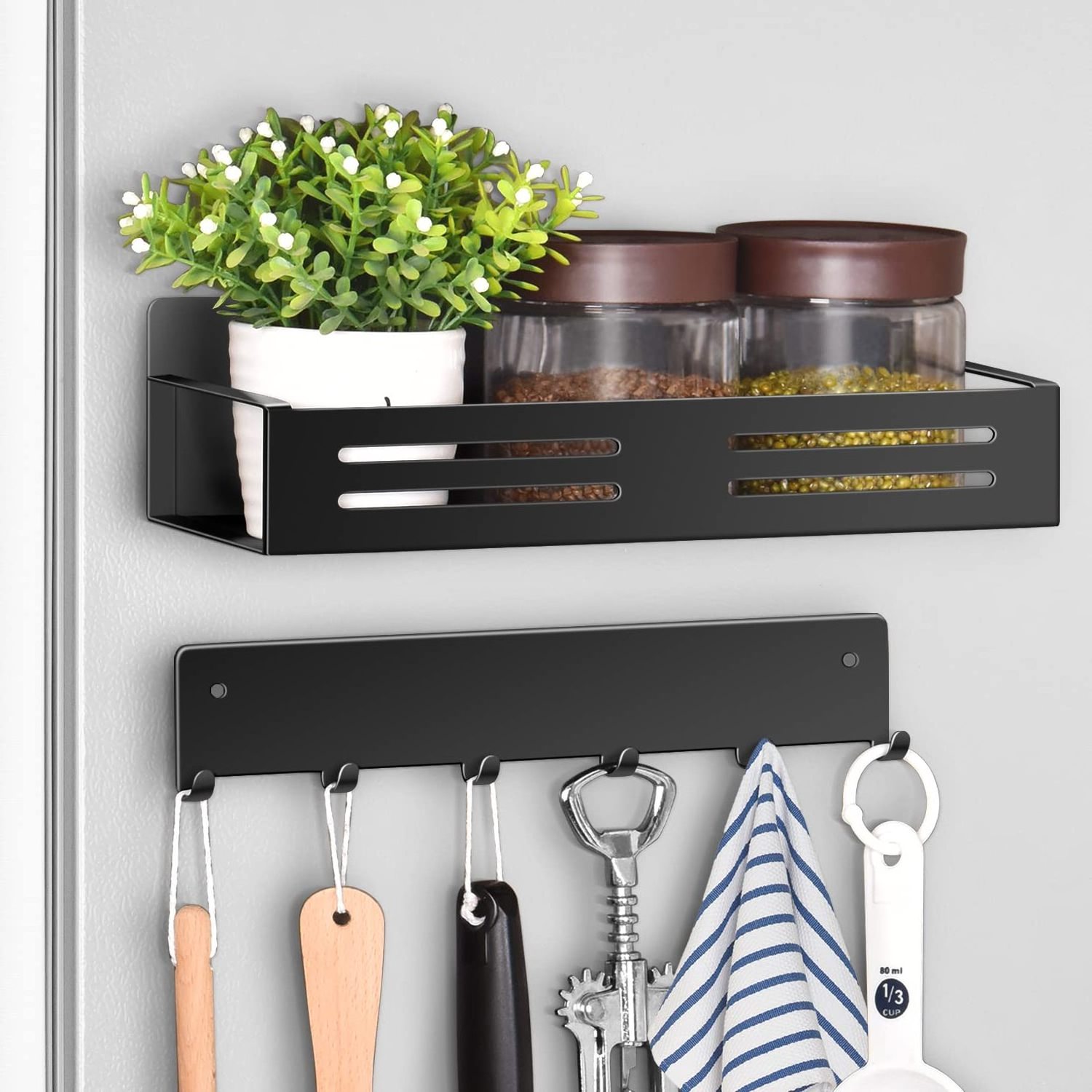 Kitchen Fridge Storage Organizer 5 Pack Moveable Metal Strong Magnetic Spice Rack with hooks