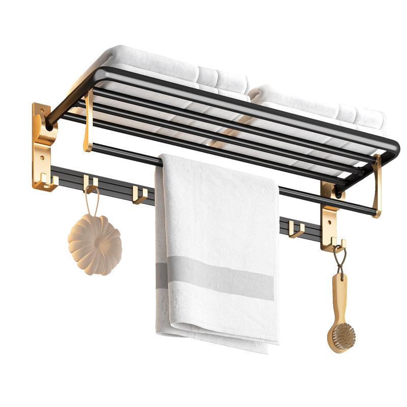 Wall mounted bathroom accessories  multi-function space aluminum  towel shelf set with hooks