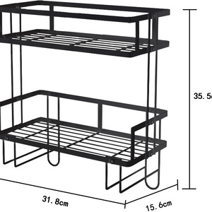 2-Tier Black Iron Bathroom Toilet Storage Organizer with Hanging Hook & Adhesive Base & Toilet Paper Holder