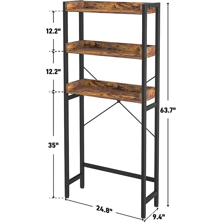 3-Tier Bathroom Organizer Shelf Stand with 4 Hook Freestanding Space Saver Metal Toilet Rack Shelf Bathroom Rack Storage