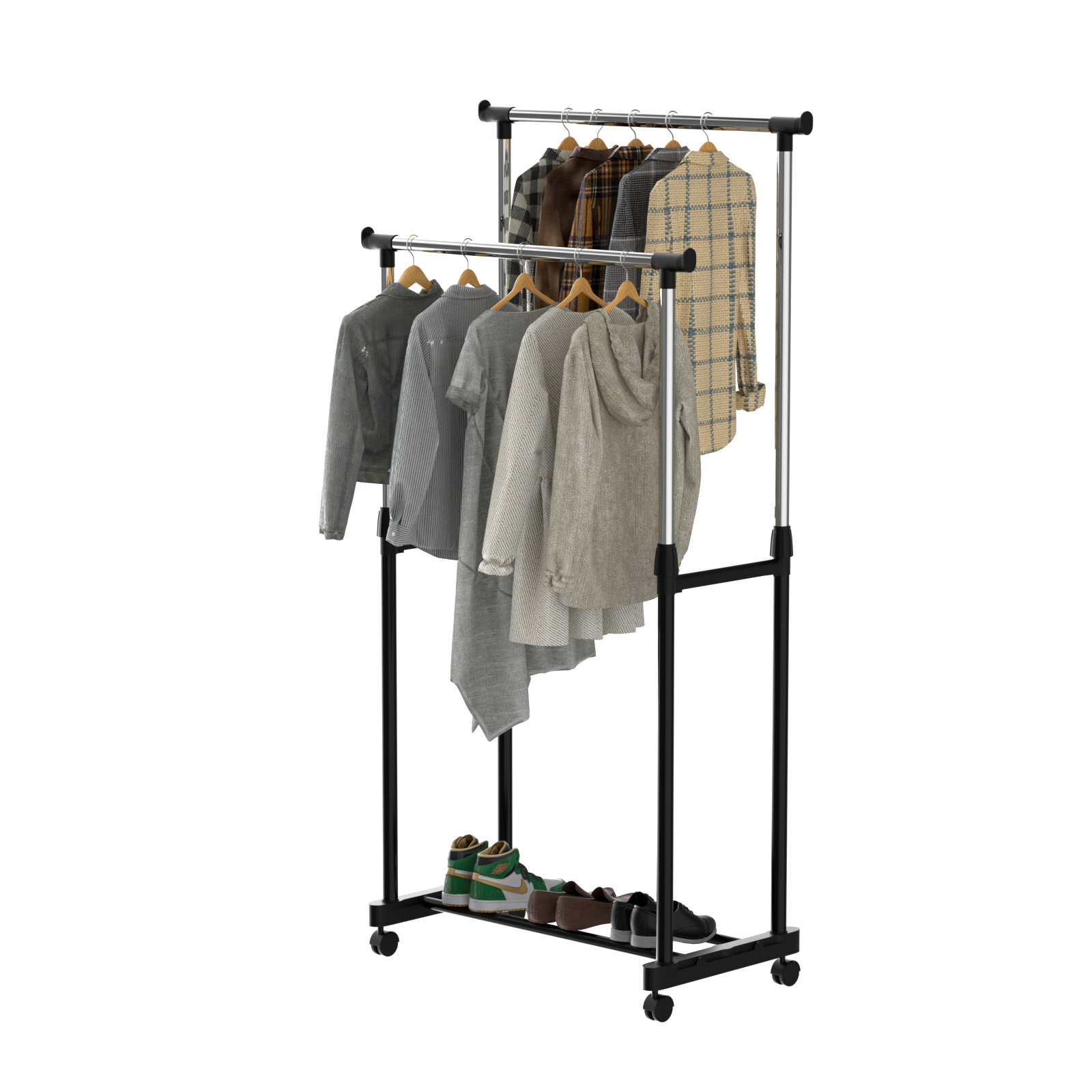 Floor Type 2 Tier Adjustable Height Clothes Hanger Coat Stand Metal Garment Rack Clothing Rack