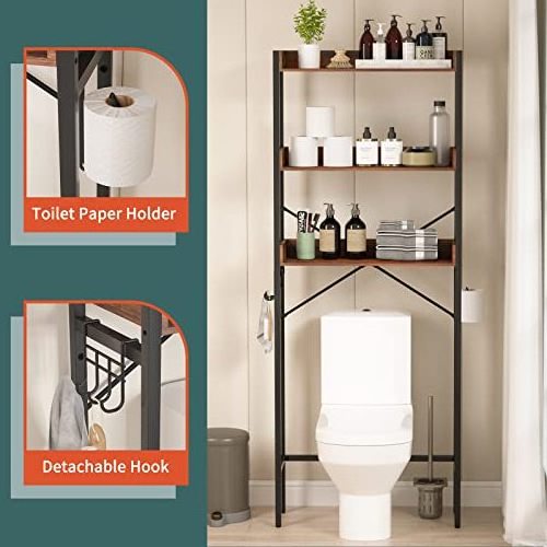 3 Tier Bathroom Toilet Shelf Bathroom Organizer Over Toilet Storage Rack Space Saver Above Toilet Shelves with Hooks