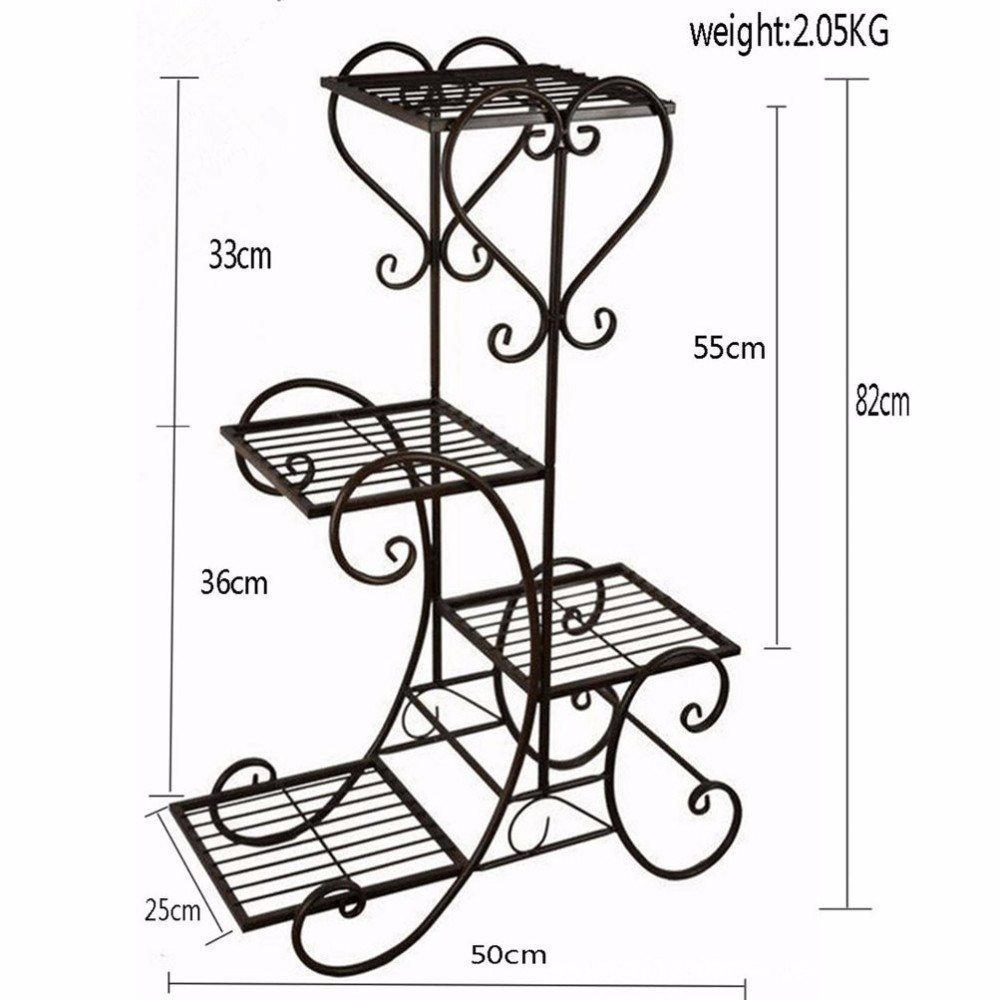 Wholesale Home Garden 4 Tiers Standing Black Powder Coated Iron Flower Rack Metal Flower Stand for Plant