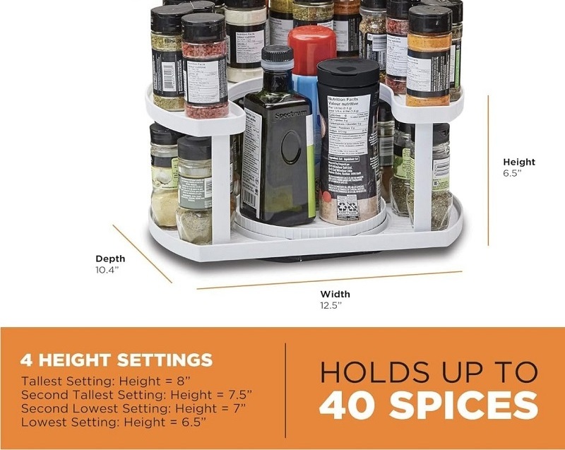 2-Tier Lazy Susan Design Spice Spinner Rack Holds 40 Spice Jars Seasoning Spinning Organizer Spice Shelf