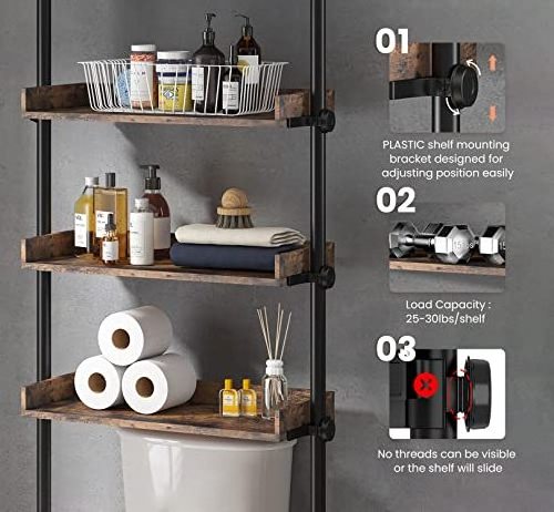 4-Tier Adjustable Wood Shelves Over The Toilet Storage Bathroom Organizer for Small Rooms Narrow Cabinet