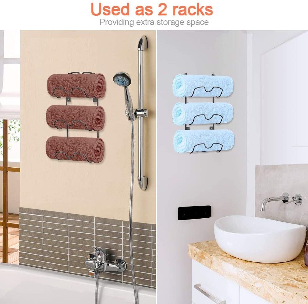 Wall Mounted Metal Wine Rack Towel Shelf Holder Storage Towel Rack with 6 Compartments for Bathroom Hand Towels