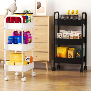 Multifunctional Storage Shelves 3-Tier Heavy Duty Metal Rolling Cart with wheel for Kitchen Office Bathroom Laundry Room