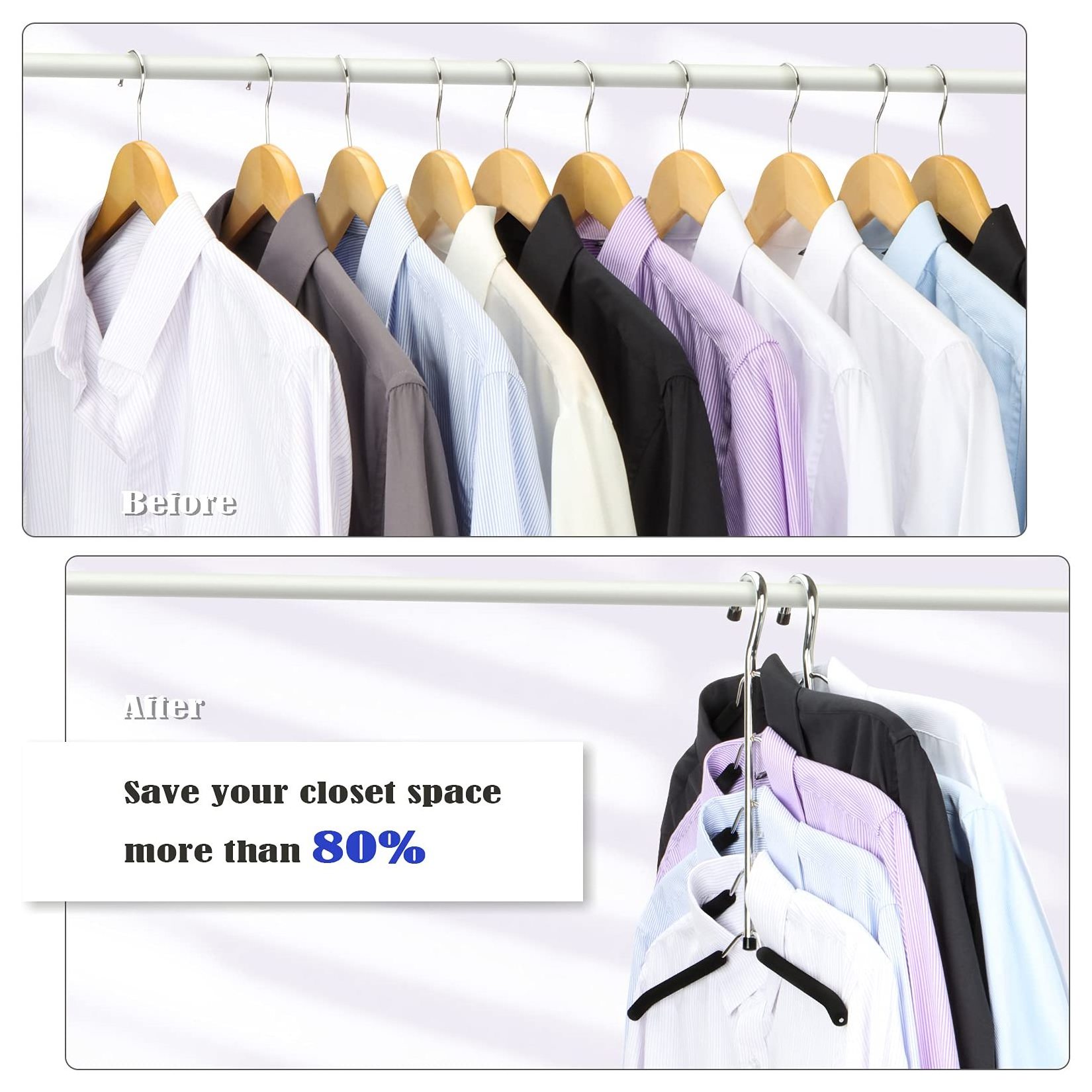 Space Saving Clothes Hanger Non Slip Padded Coat Hanger 5 Layers Sweater Shirt Hanger Closet Storage Organizer