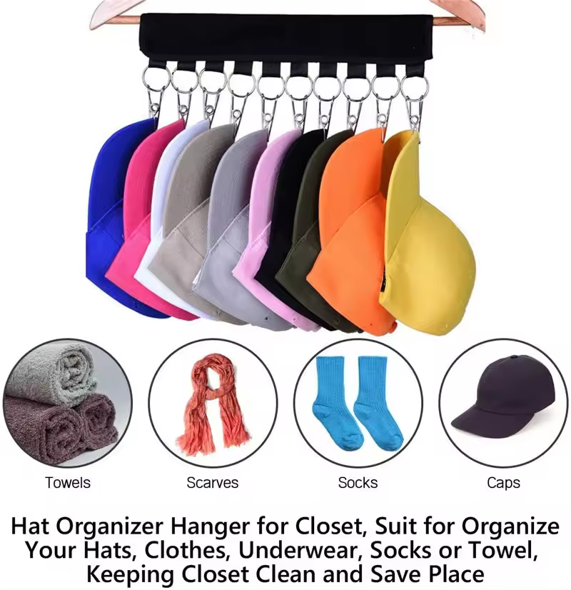 Foldable Hat Towel Hanger Hanging Rack Magic Binding Cap Hangers With Stainless Steel Clips Wardrobe Clothing Organizer