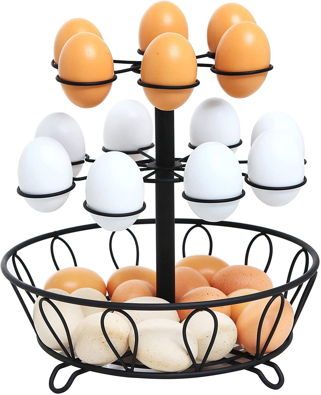 Egg Basket 14 Holder And 2 Tier Holder Iron Wrought Frame Black Colour Powder Coated Home And Kitchen Storage Shelving Units