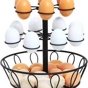 Egg Basket 14 Holder And 2 Tier Holder Iron Wrought Frame Black Colour Powder Coated Home And Kitchen Storage Shelving Units