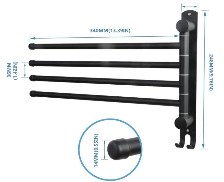 Black Wall Mounted Towel Rack SUS304 Stainless Steel Towel Bar, Swivel Towel Haolder,Space Saving Towel Racks for Bathroom