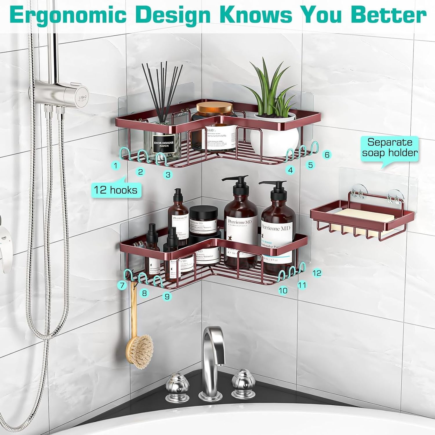 Bathroom Corner Adhesive Tray No Drilling wall mounted storage rack Corner Shower Stainless Steel Organizer Rack