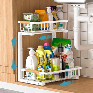 2 Tier Metal Spice Kitchen Rack Pull Out Sliding Shelf Bathroom Under Sink Organizer Cabinet Storage Drawer